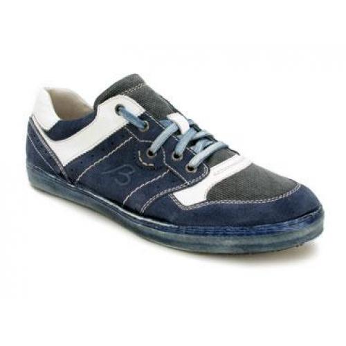 Bacco Bucci "Sexton" Blue / White Vintage Italian Calfskin/Suede/Fabric Combination Sport Shoes